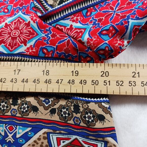 CATO Woman's Medium Lined Midi V- Neck Long Sleeve Multicolor Pattern. Blue/ Red - Picture 13 of 13